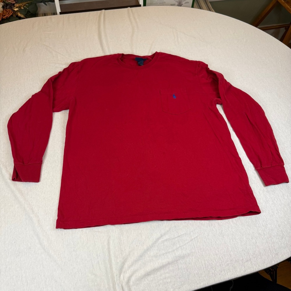 Polo Ralph Lauren Mens Red Long‎ Sleeve Pocket T Shirt Polo Pony Logo Size M